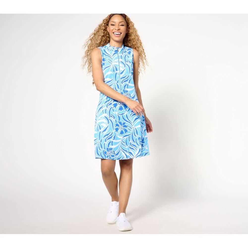 Susan Graver Women's Petite Dress 2XP Printed Liquid Knit -Zip Skort Blue